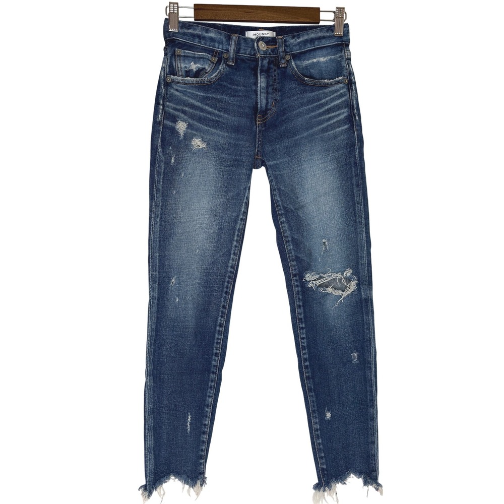 MOUSSY VINTAGE Distressed Chewed Raw Hem Skinny Crop Jeans Size 24